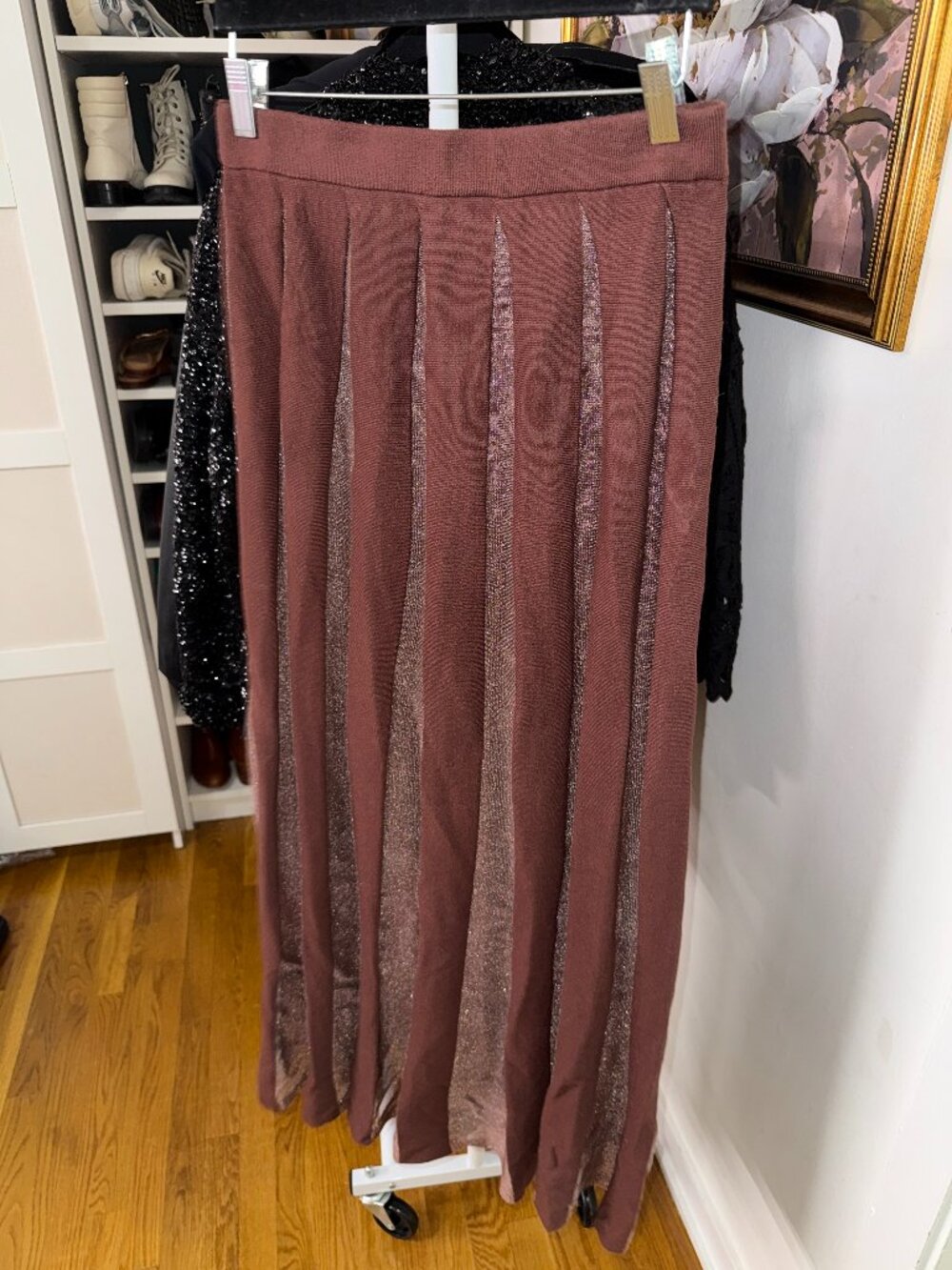 By Anthropologie Brown Sheer Pleated Maxi Skirt